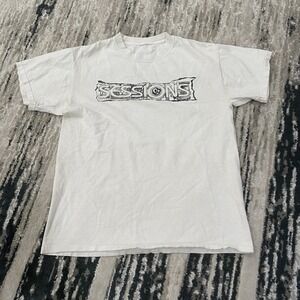 Vintage 90s Sessions MFG Rare White Shirt‎ Size Medium Skate & Snowboarding